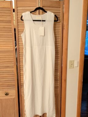 Sleeveless White Linen Eyelet Maxi Dress by Gillian Stevens